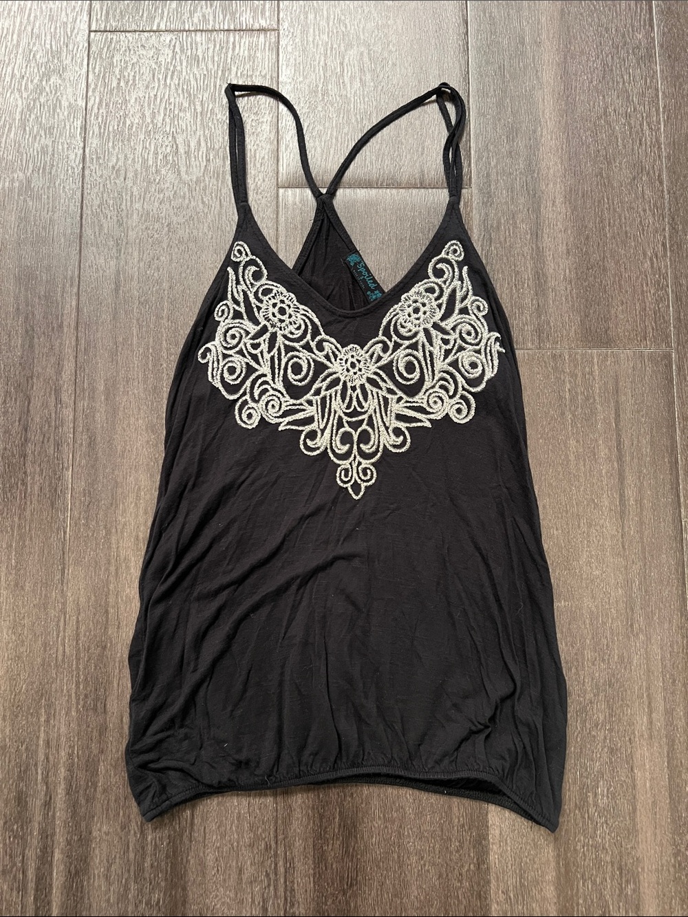Black Embroidered V-Neck Tank Top